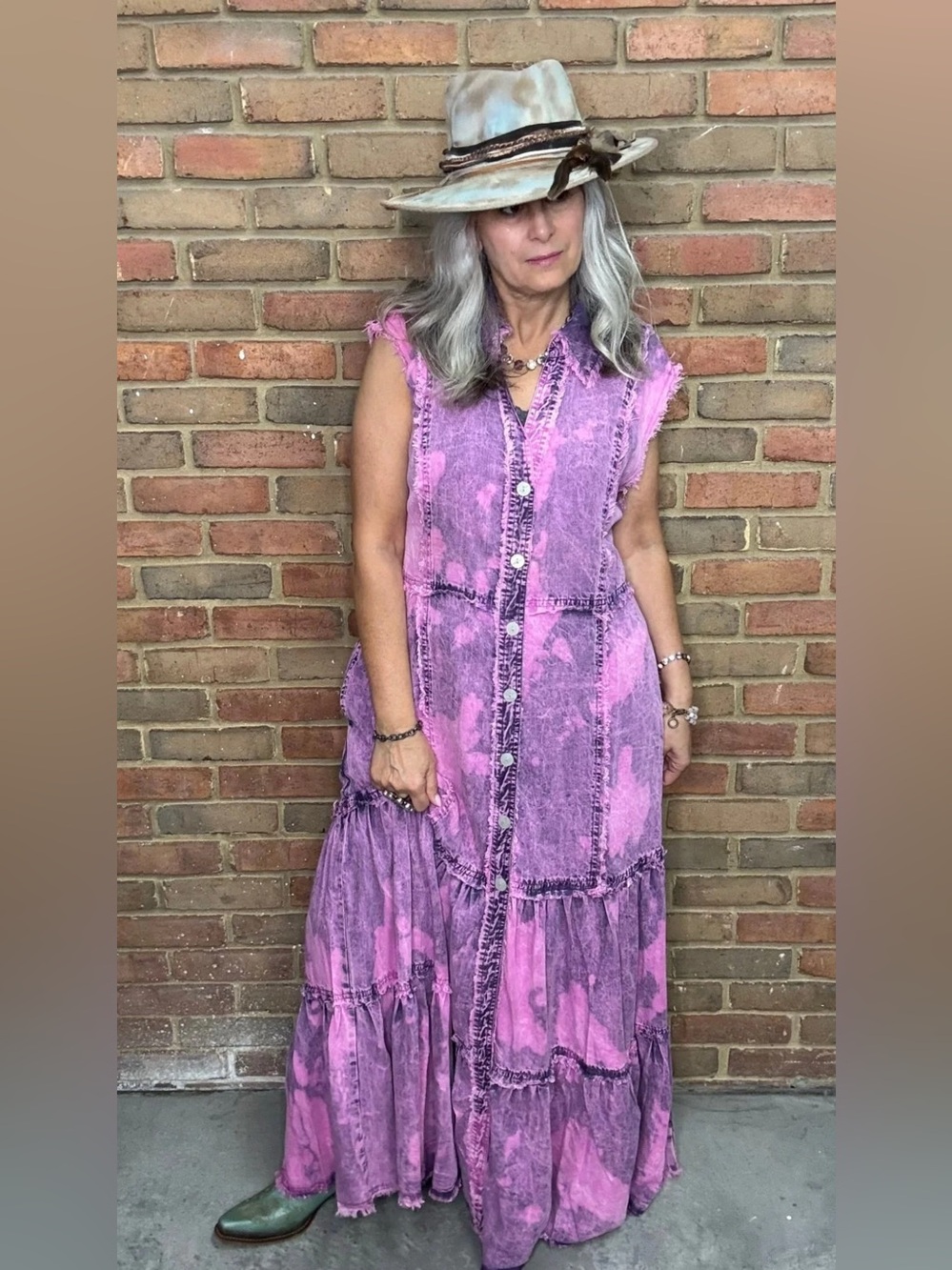 NWT A Rare Bird Distressed Darling Pink Maxi Dress / Duster S/M